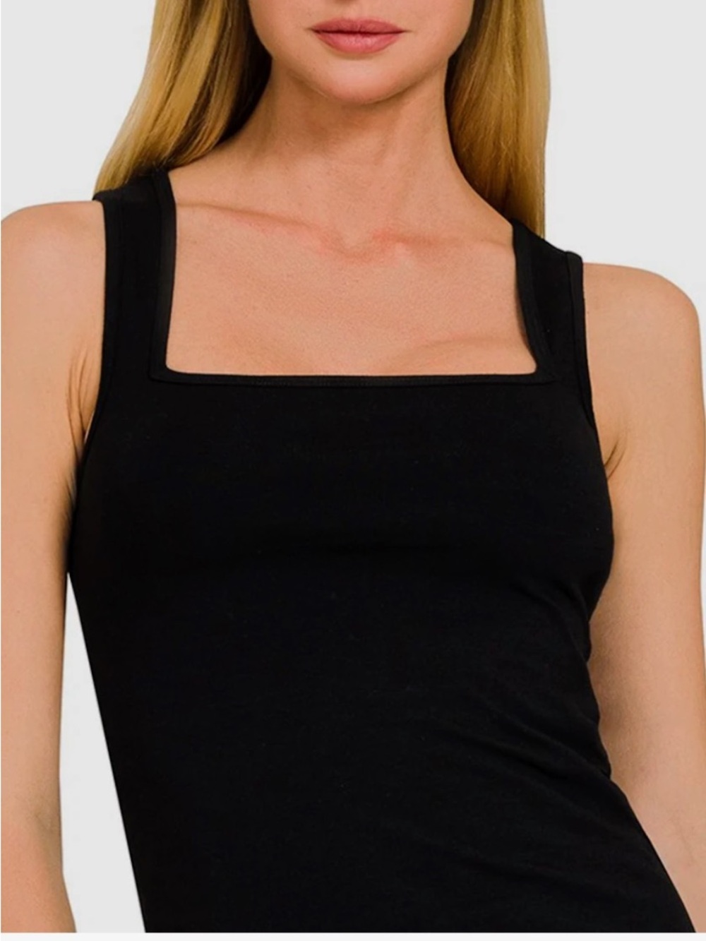 Zenana Outfitters Black Square Neck Tank Top